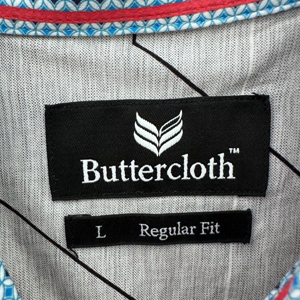 Butter Cloth Shirt Men L Gray Geometric Regular Fit Stretch Button Up - Picture 3 of 9